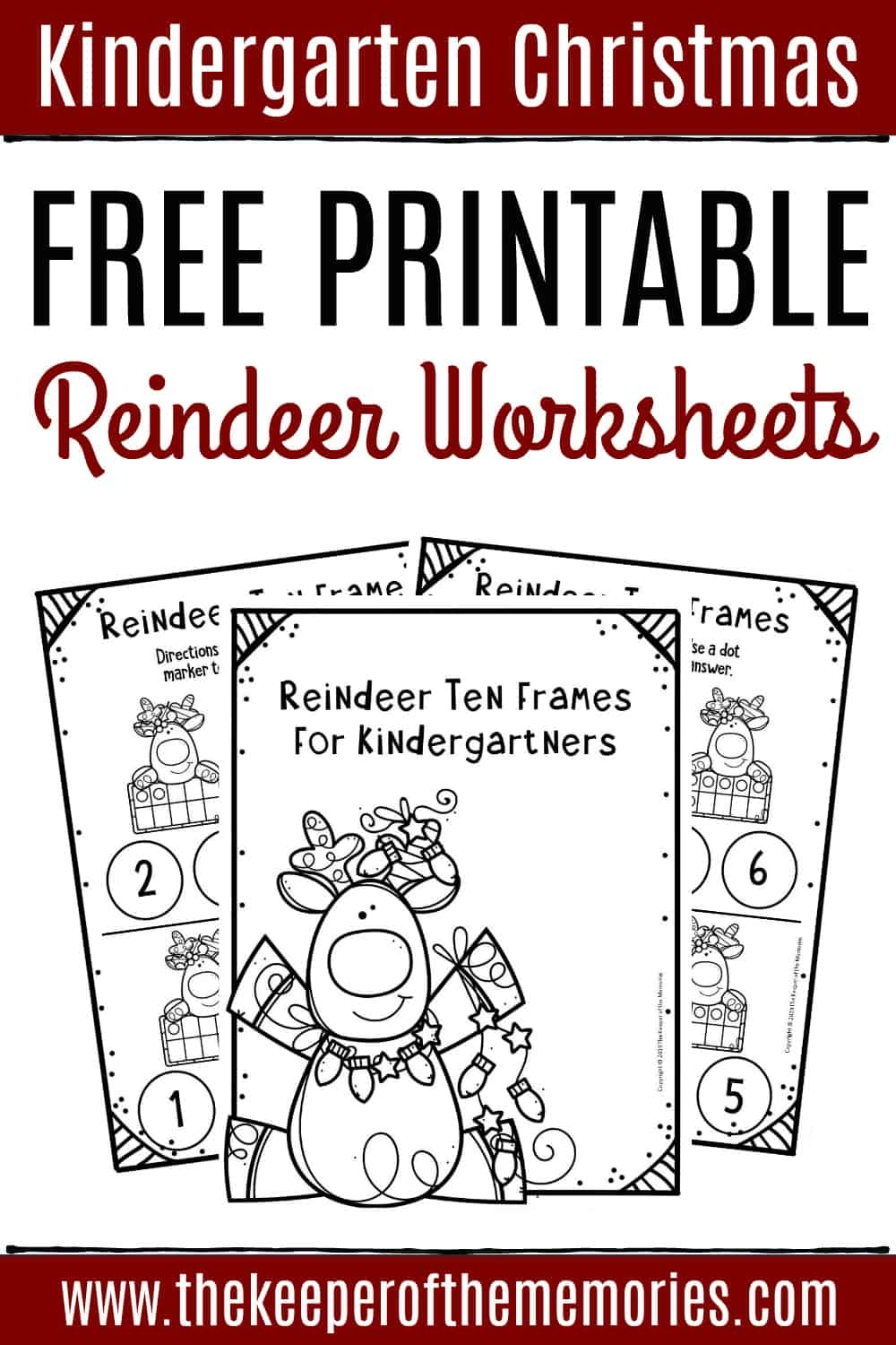 Free Printable Reindeer Ten Frame Kindergarten Worksheets