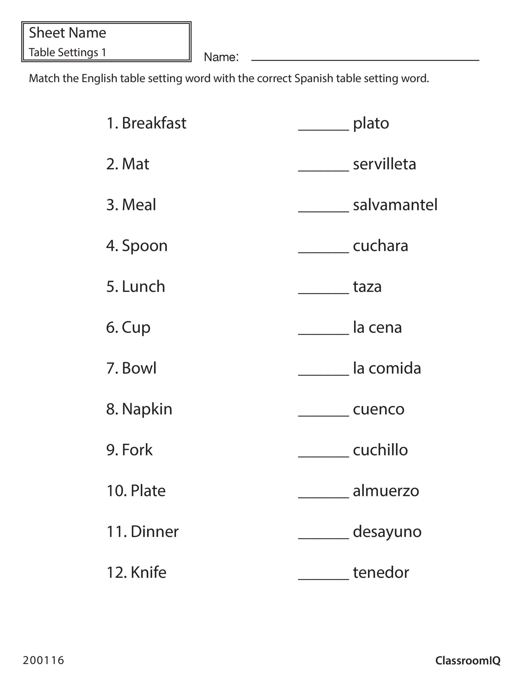 Free Printable Spanish Worksheets Worksheets Library