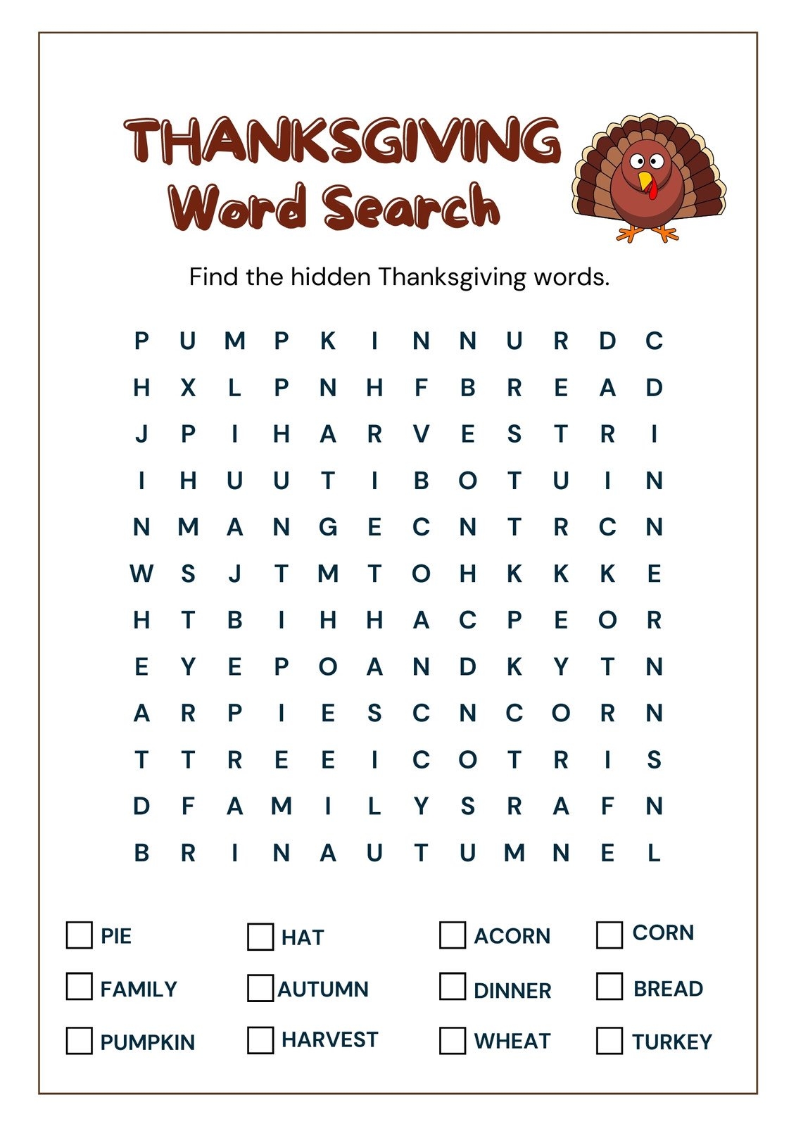 Thanksgiving Worksheet Free Printable