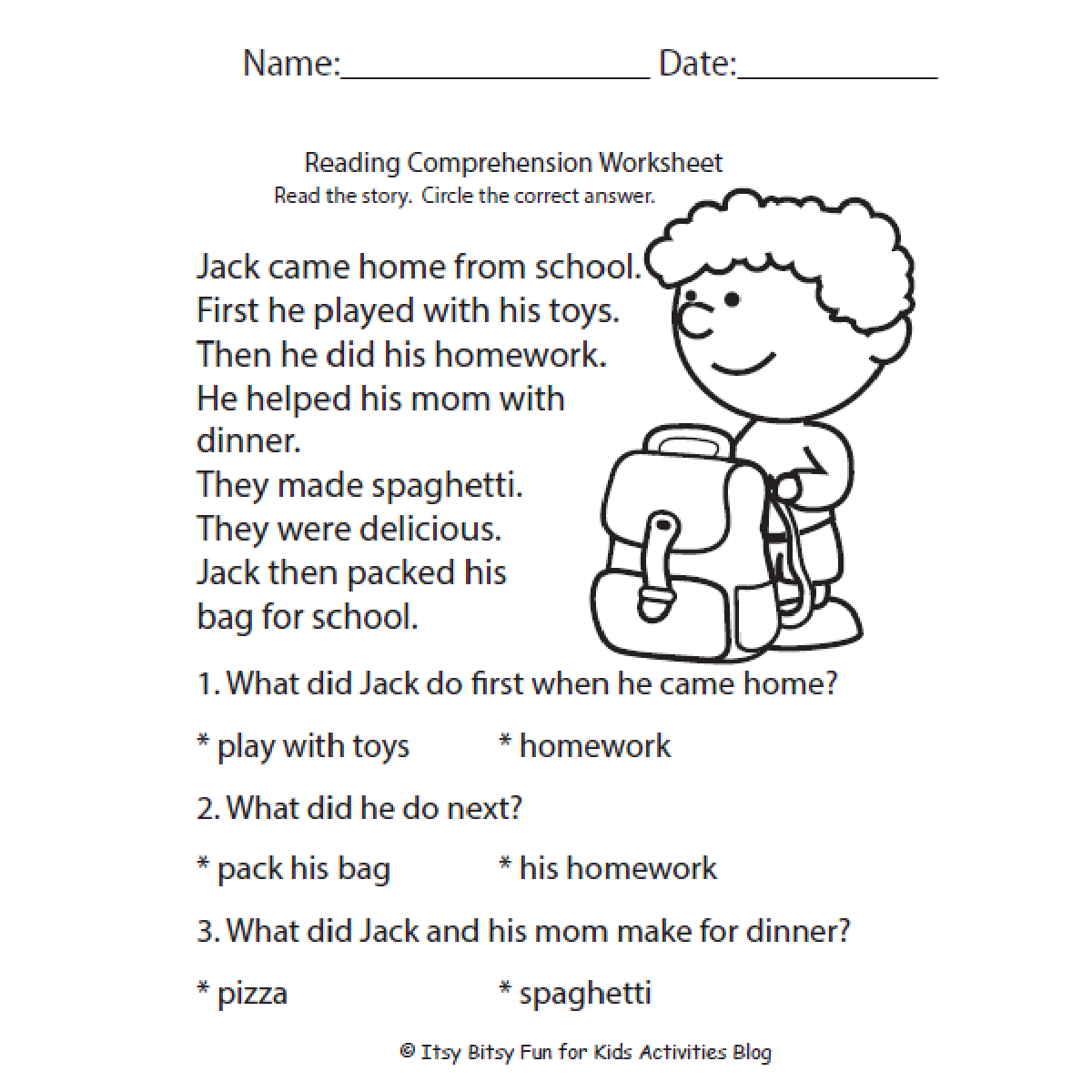 Free Reading Comprehension Worksheets For Back To School 