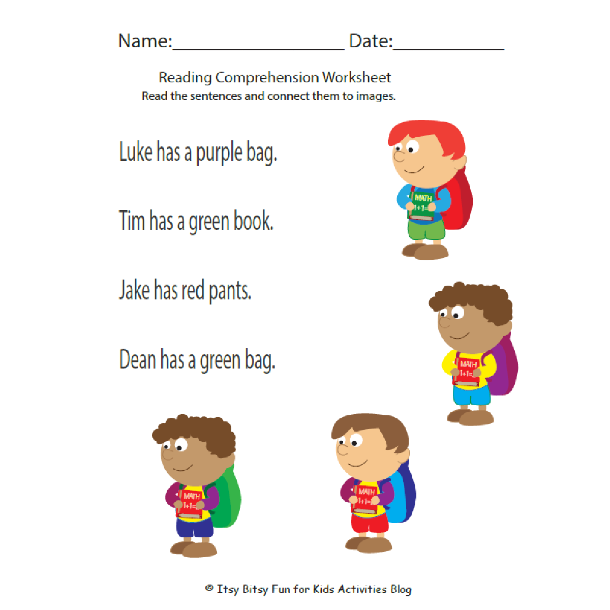 Free Reading Comprehension Worksheets For Back To School Kindergarten U0026 1st Grade Kids Activities Blog