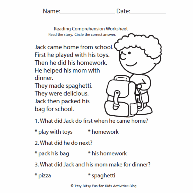 Free Reading Comprehension Worksheets For Back To School Worksheets Library