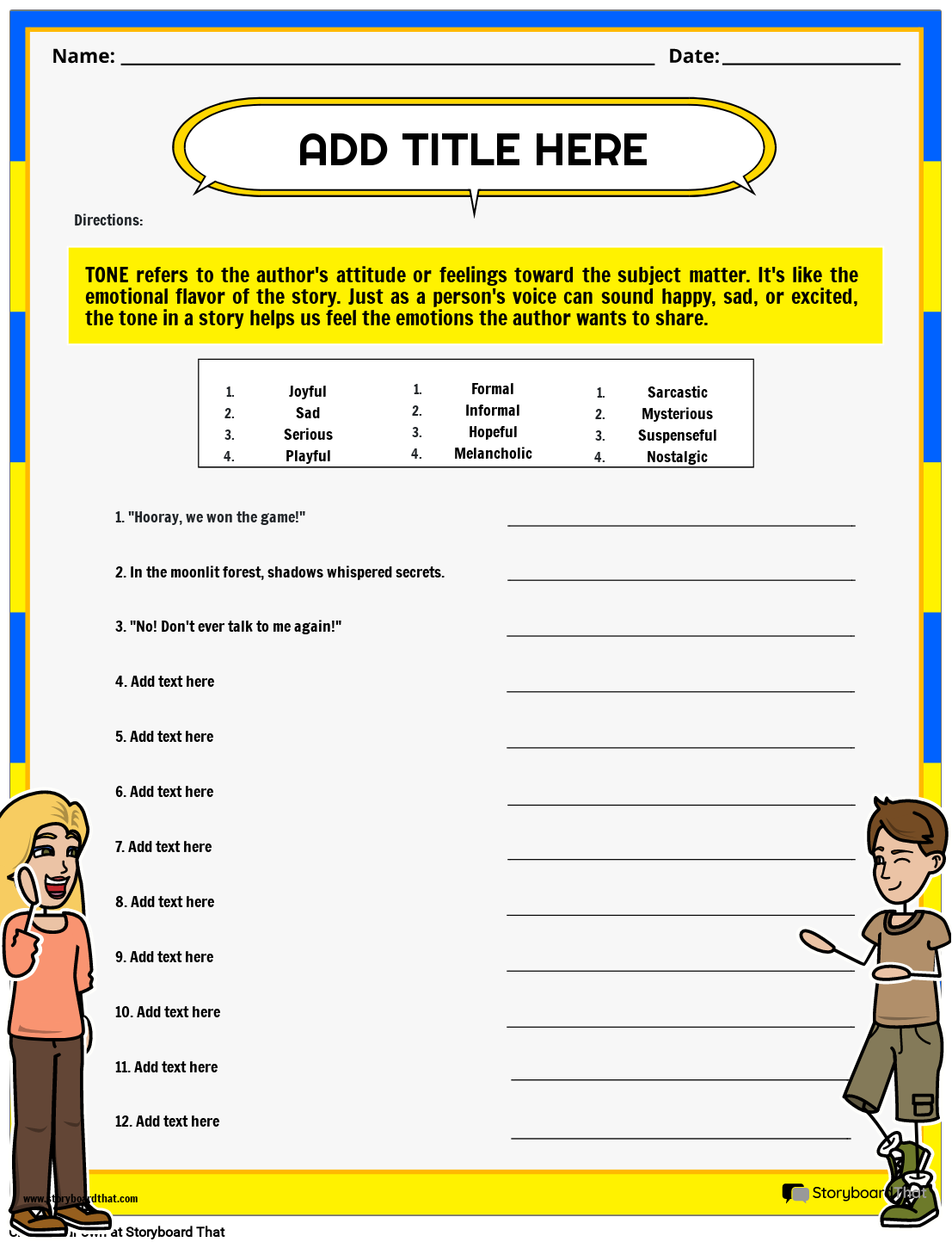 Free Tone And Mood Worksheets To Analyze Literature