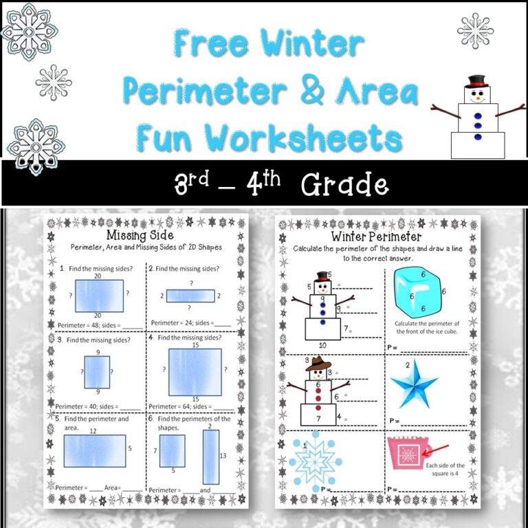 Free Winter Themed Perimeter U0026 Area Activity Worksheets 2 3rd 
