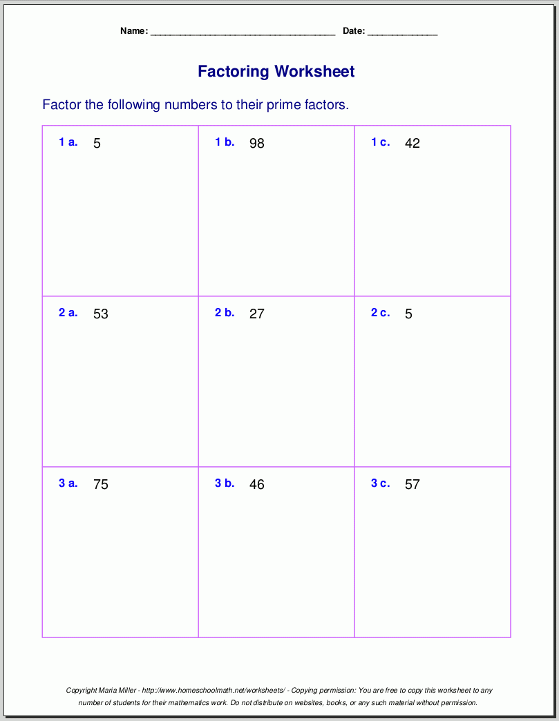 Free Printable Worksheets On Factor Trees