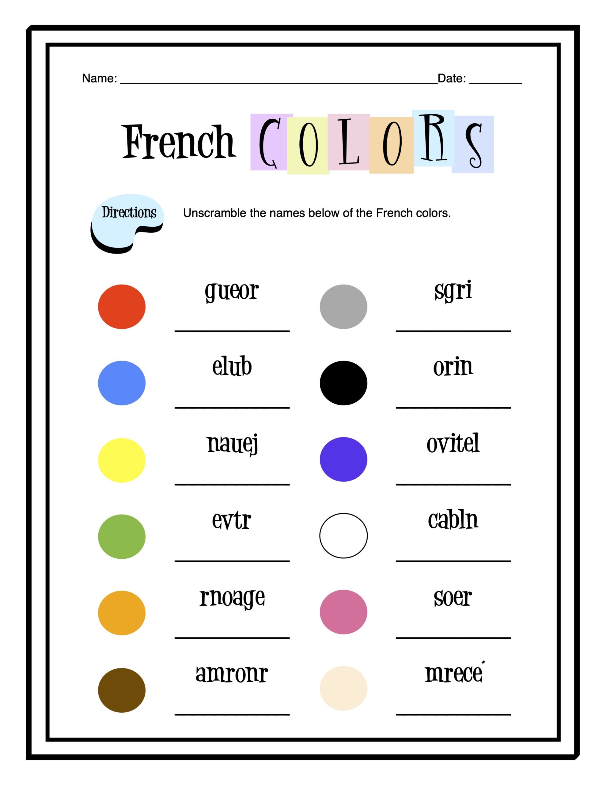 French Colors Worksheet Packet Made By Teachers