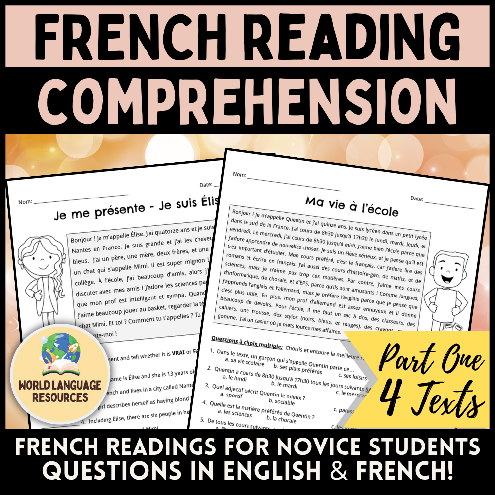 French Reading Comprehension Worksheets Grade 1