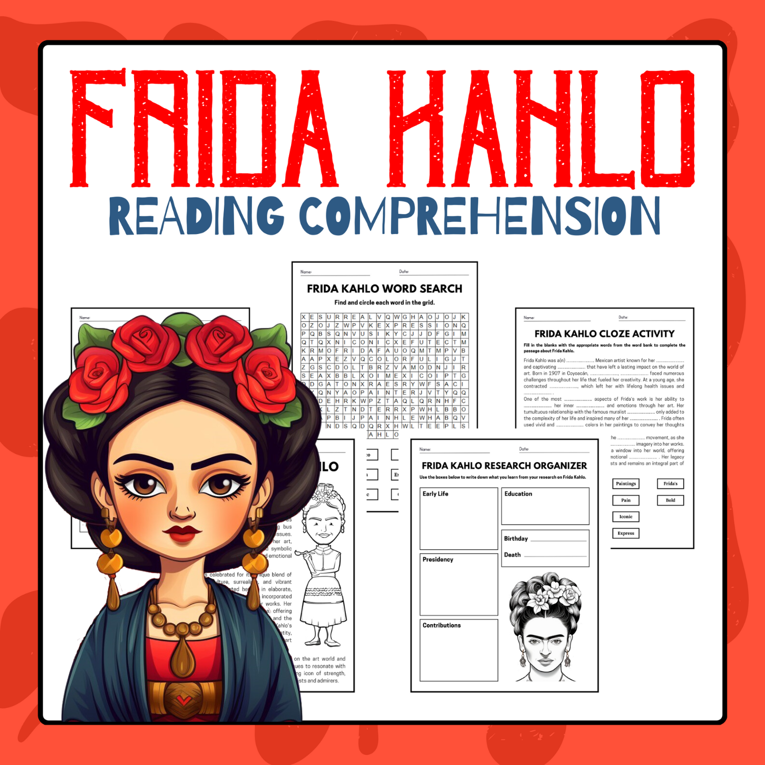 Frida Kahlo Reading Comprehension Pack Hispanic Heritage Month 