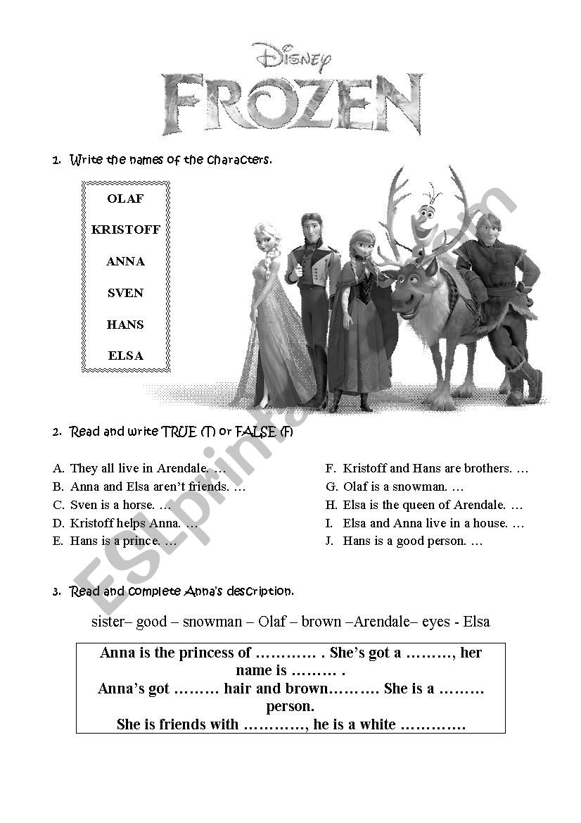 Frozen Worksheet ESL Worksheet By Biancadamore