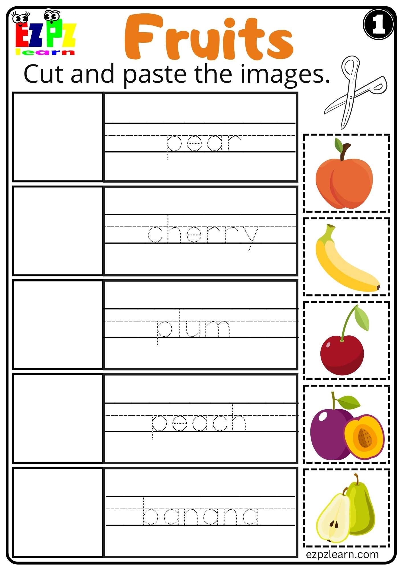 Fruits Cut And Paste Worksheet For ESL And K5 Kindergarten Free 
