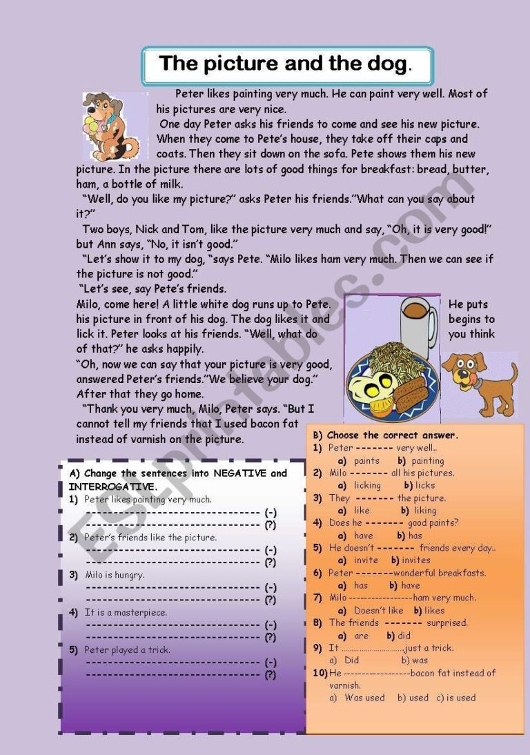 Funny Reading comprehension The Picture And The Dog ESL 