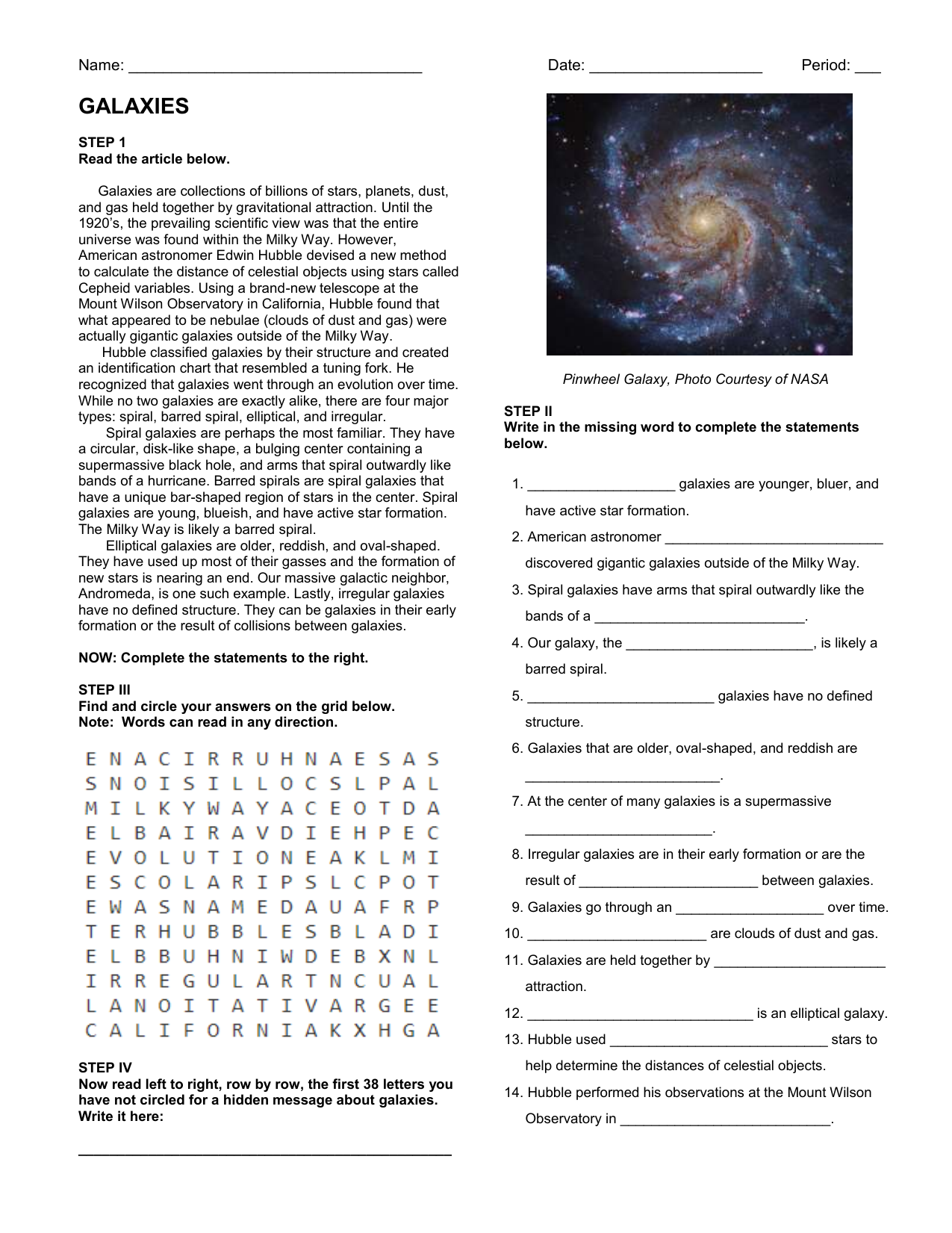 Galaxie Worksheet Worksheets Library