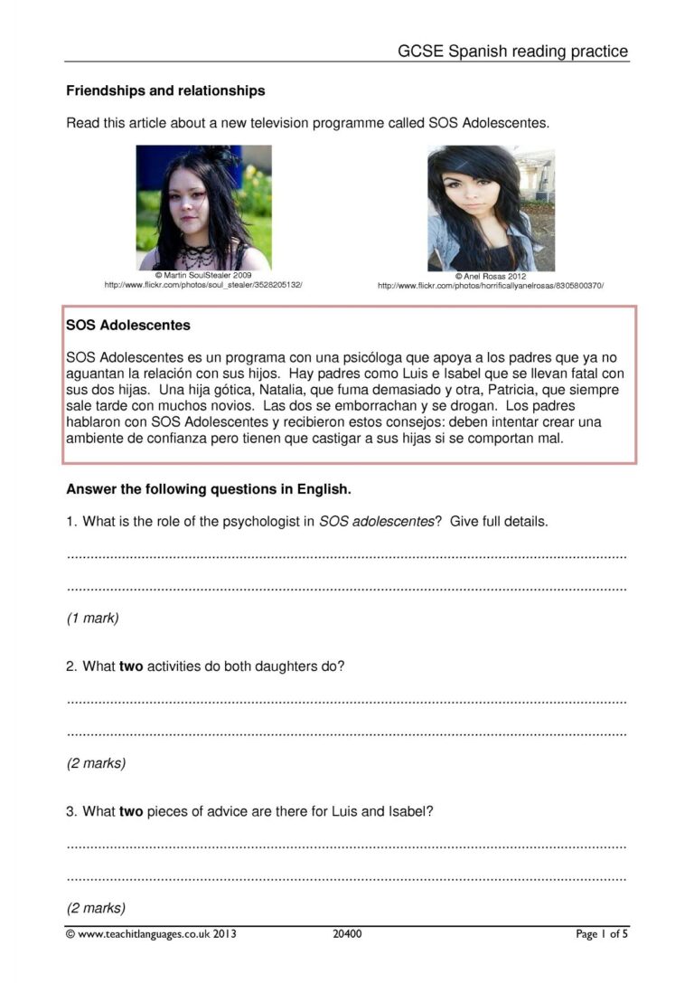 GCSE Reading Revision KS4 Spanish Teaching Resource Teachit