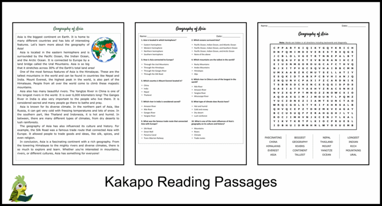 Geography Of Asia Reading Comprehension And Word Search Teaching 