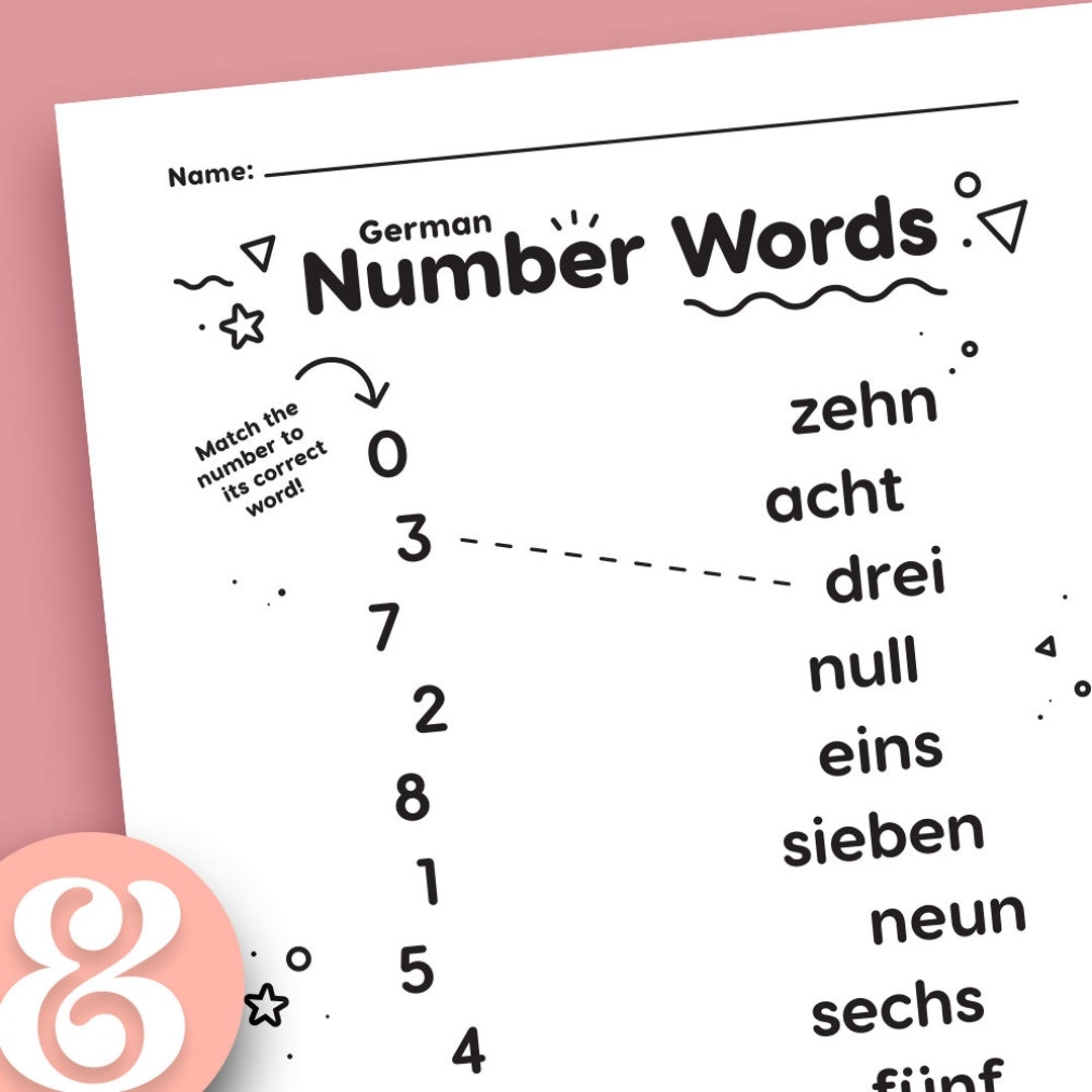 German Number Words Matching Printable Worksheet Grades Prek And Up Etsy