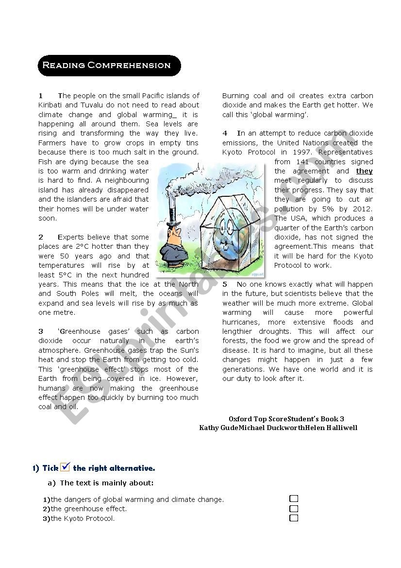 Greenhouse Effect Reading Comprehension Worksheets