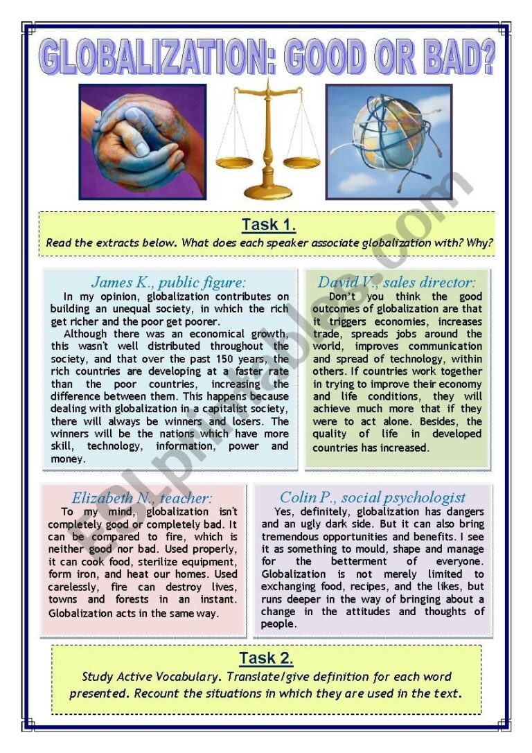 Globalization Good Or Bad ESL Worksheet By Natashenka