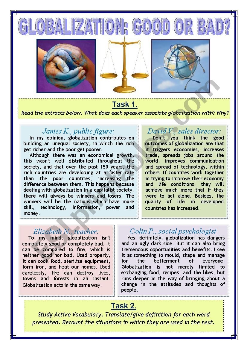 Globalization Good Or Bad ESL Worksheet By Natashenka