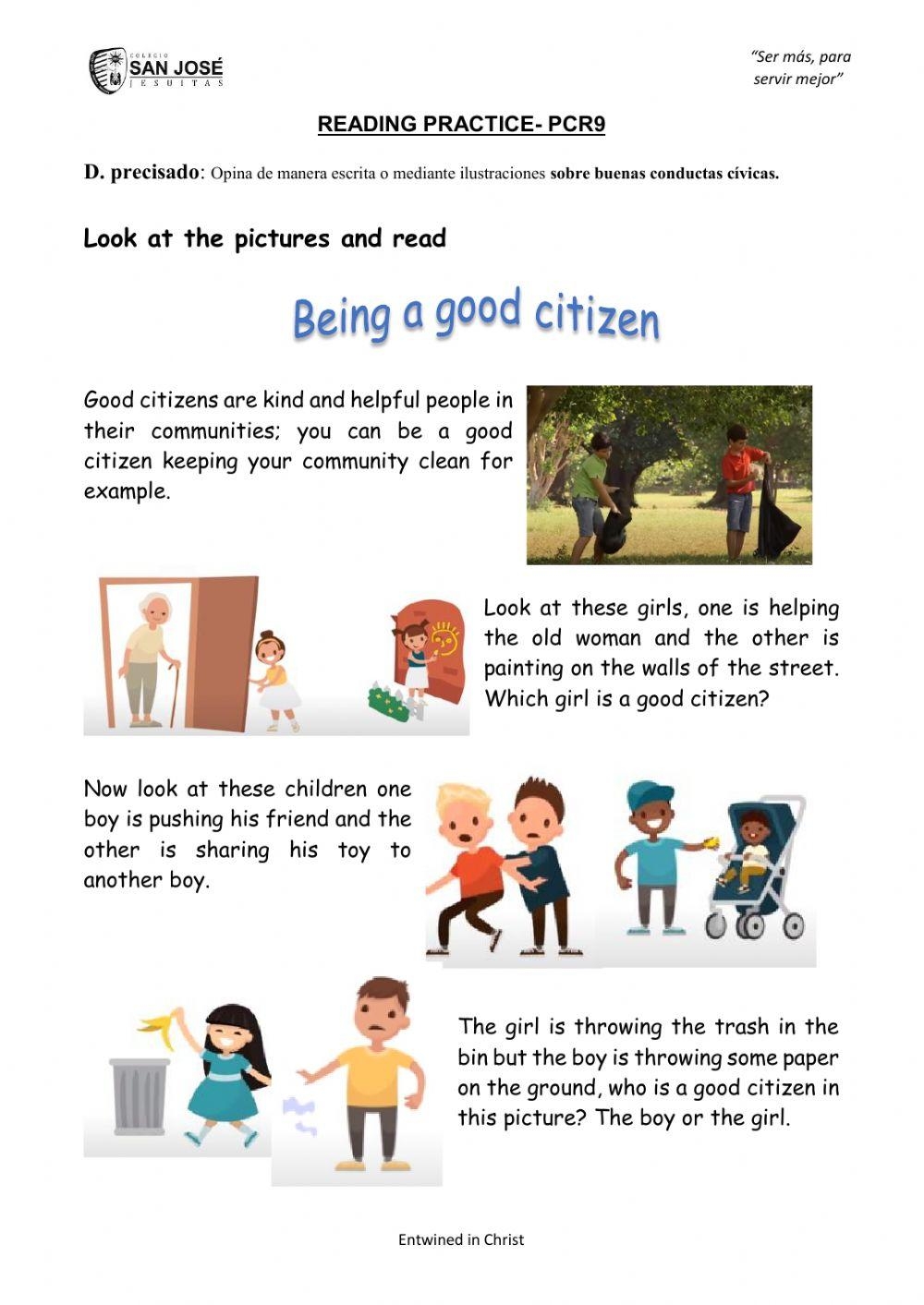 Citizenship Reading Comprehension Worksheet