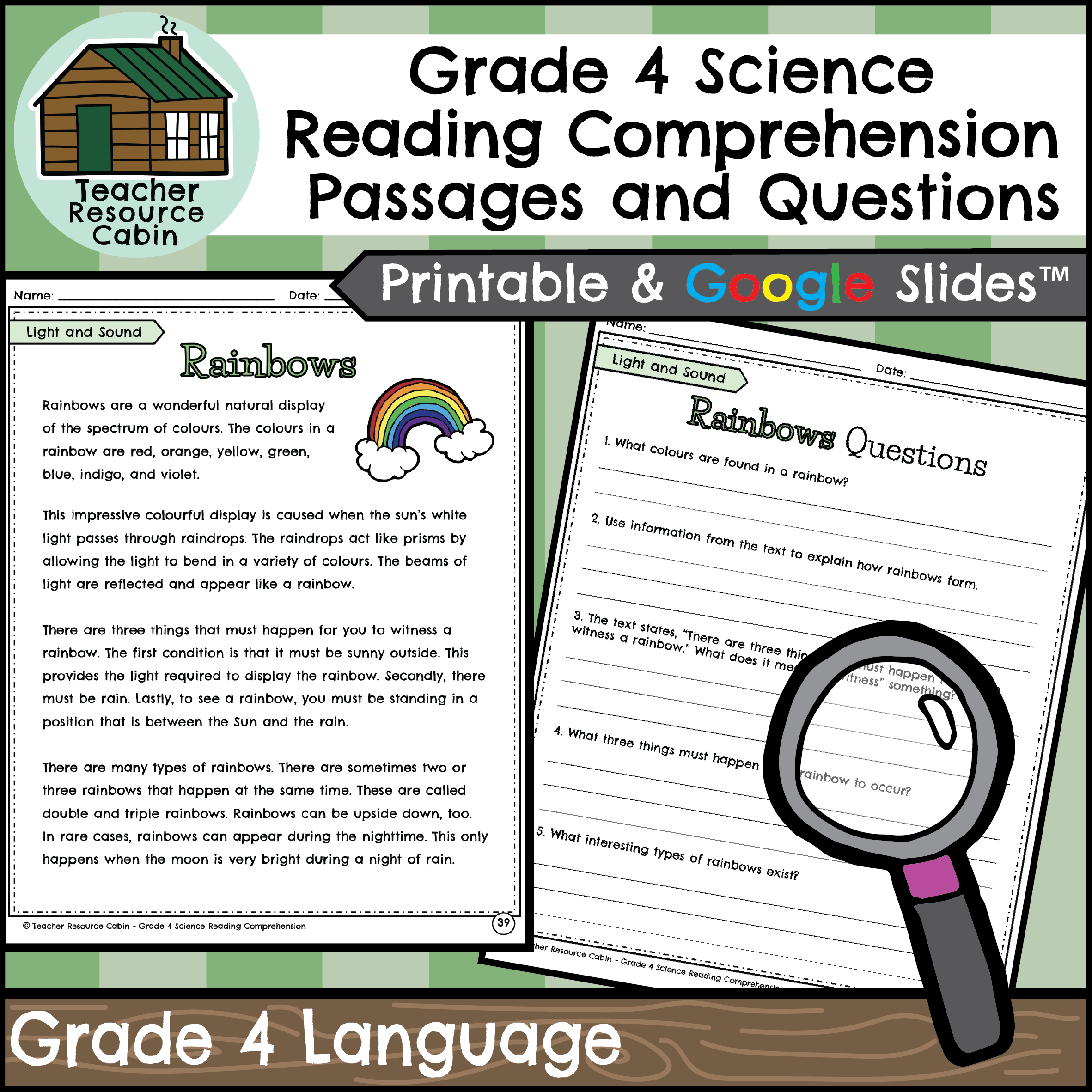 Grade 4 Science Reading Comprehension Passages And Questions Teacher Resource Cabin