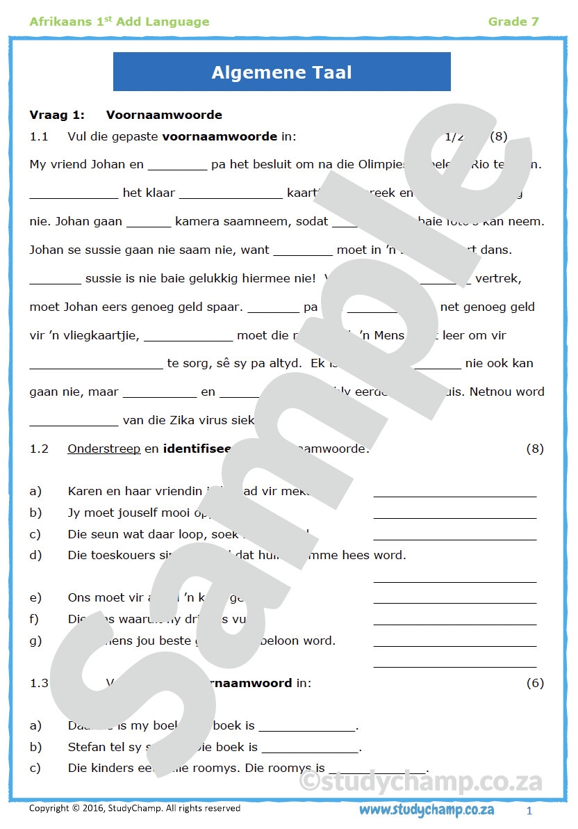 Grade 7 Afrikaans Algemene Taal 2