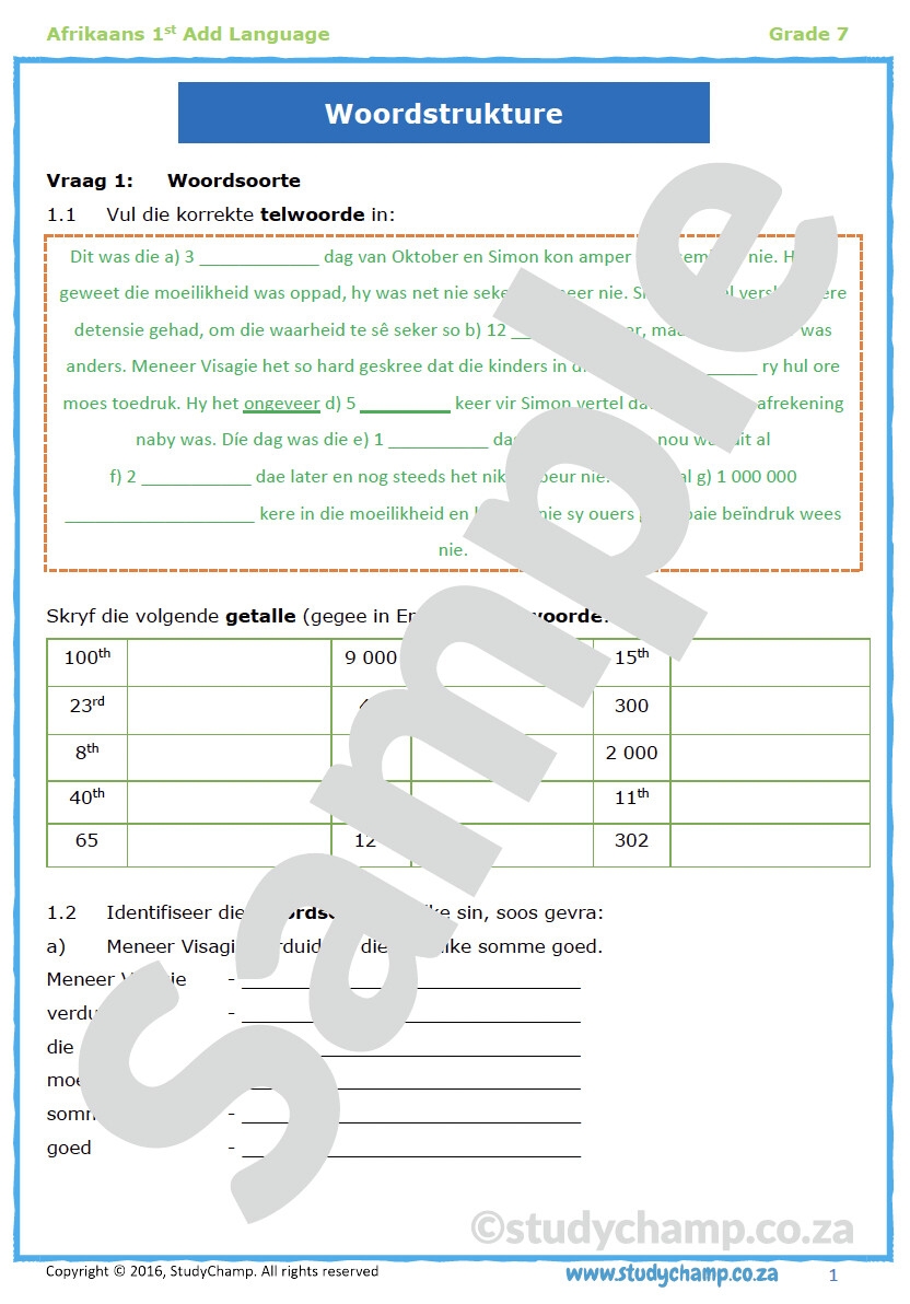 Grade 7 Afrikaans Woordstrukture