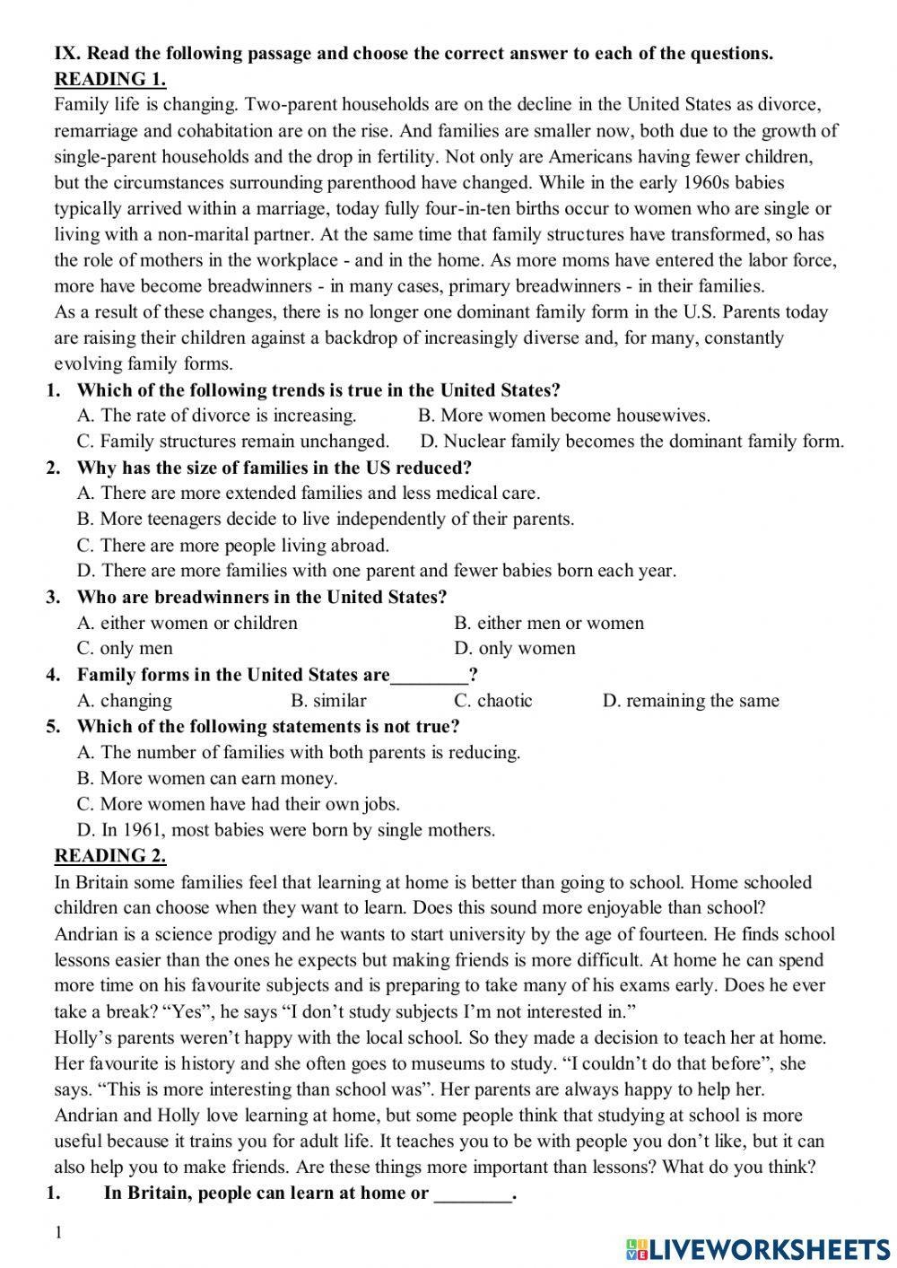 Grade 9 Reading Comprehension Worksheets Worksheets Library