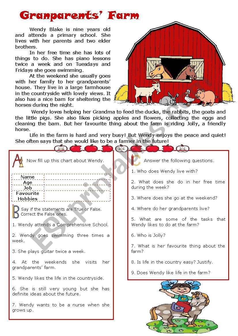 Grandparents Farm Reading ESL Worksheet By Sarasantos