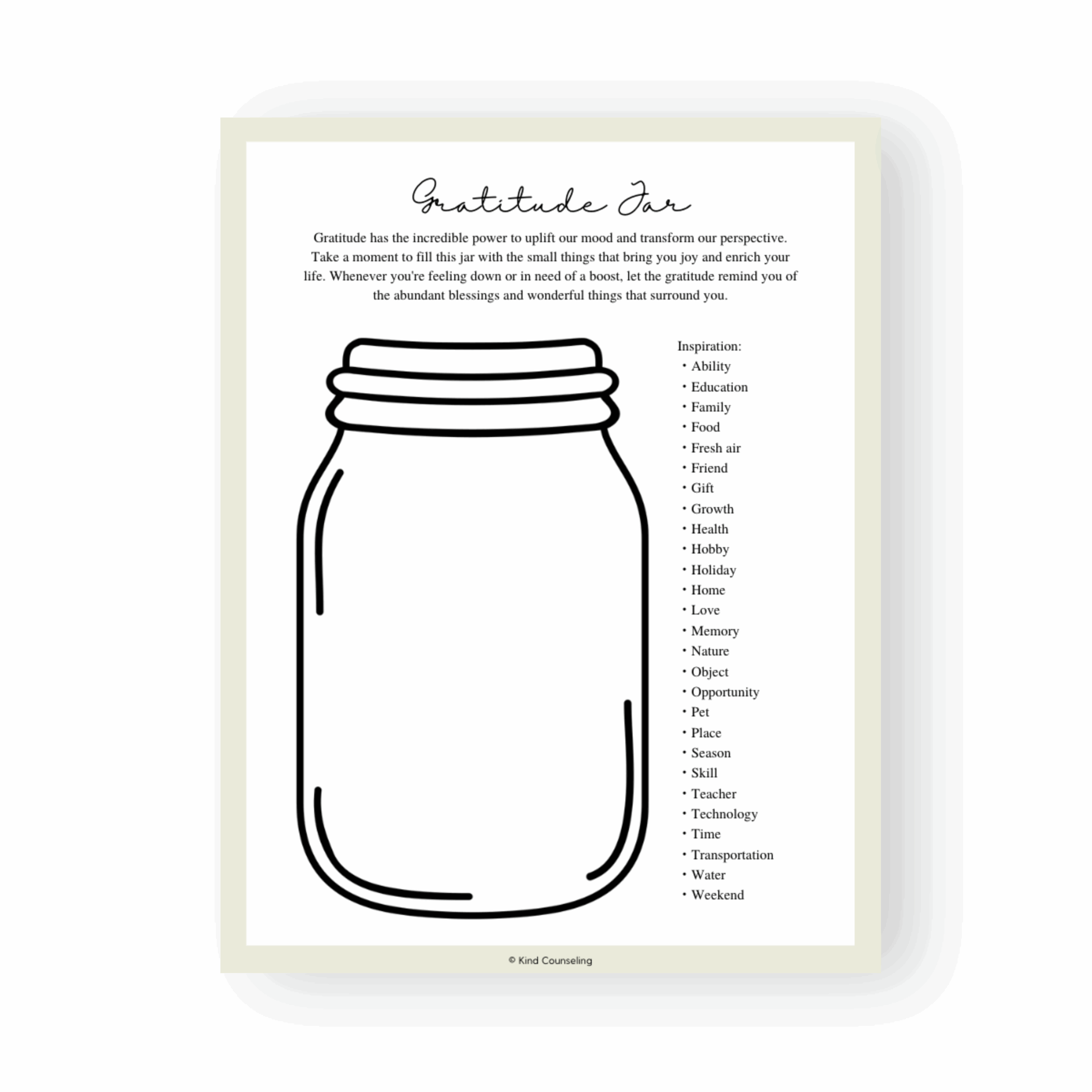 Gratitude Jar Tags Slips Worksheet Cute Yellow Flower School 