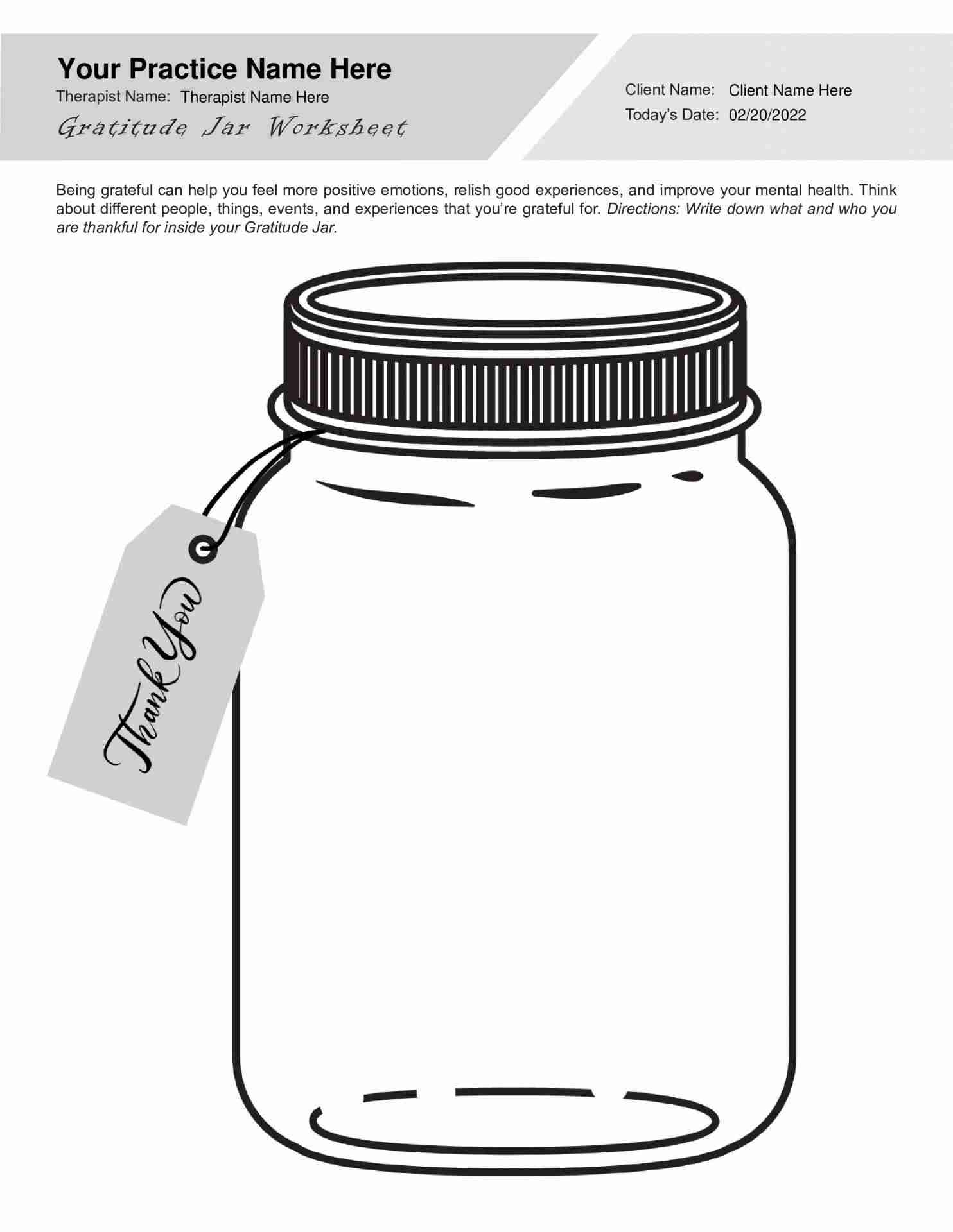 Gratitude Jar Worksheet PDF 