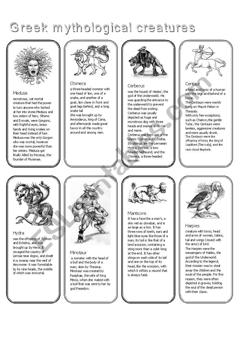Greece Myth Creatures ESL Worksheet By Lqbaoanh