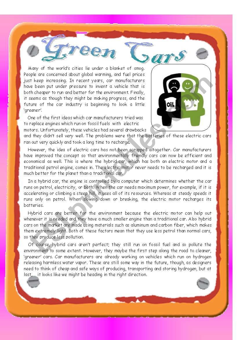 Green Cars ESL Worksheet By Emulator