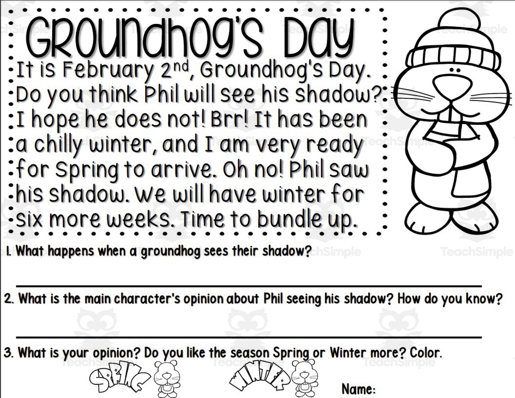 Groundhogs Day Reading Comprehension Worksheets Library