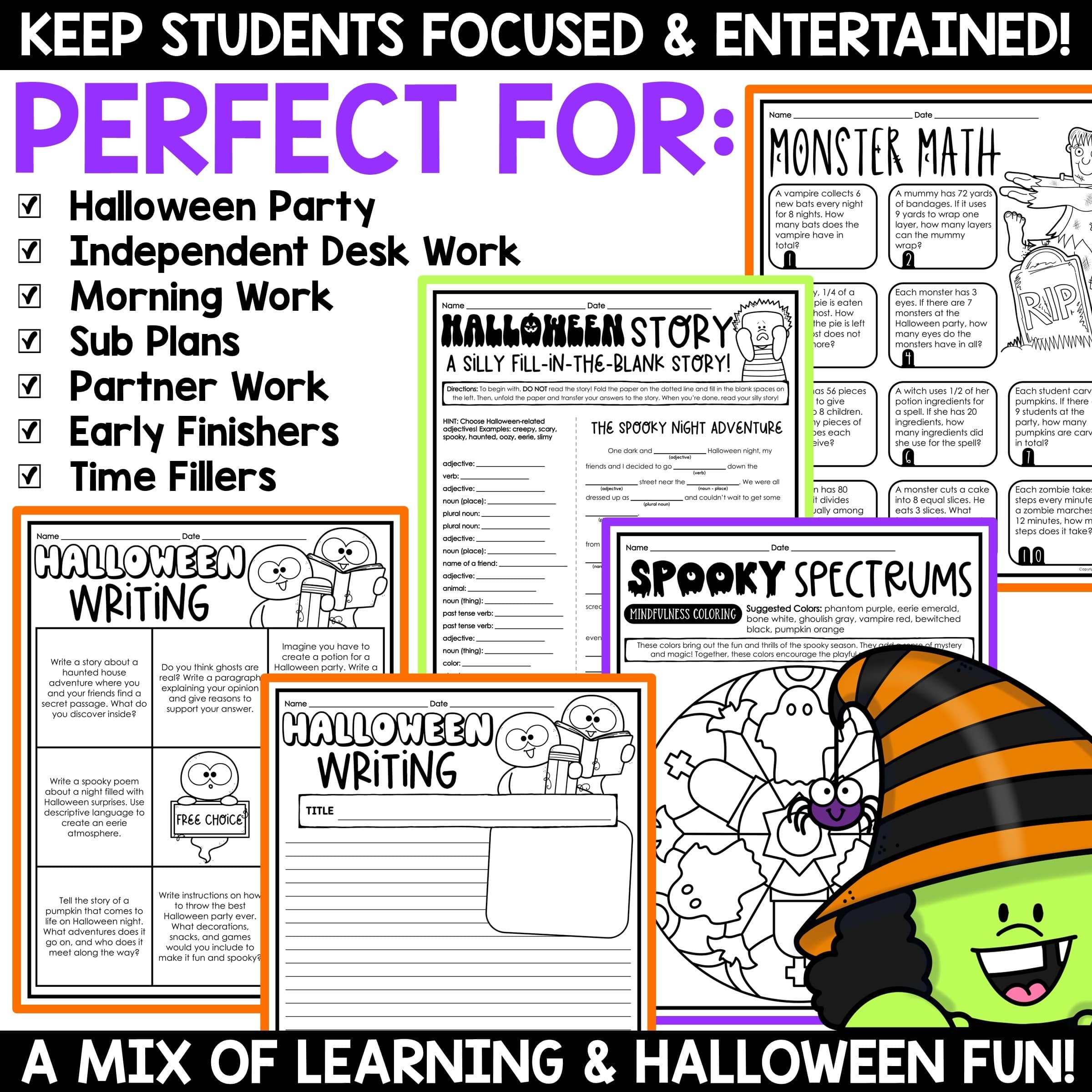 Halloween Fun Activities No Prep Packet Math Reading Writing Prompts Worksheets A Love Of Teaching Kim Miller