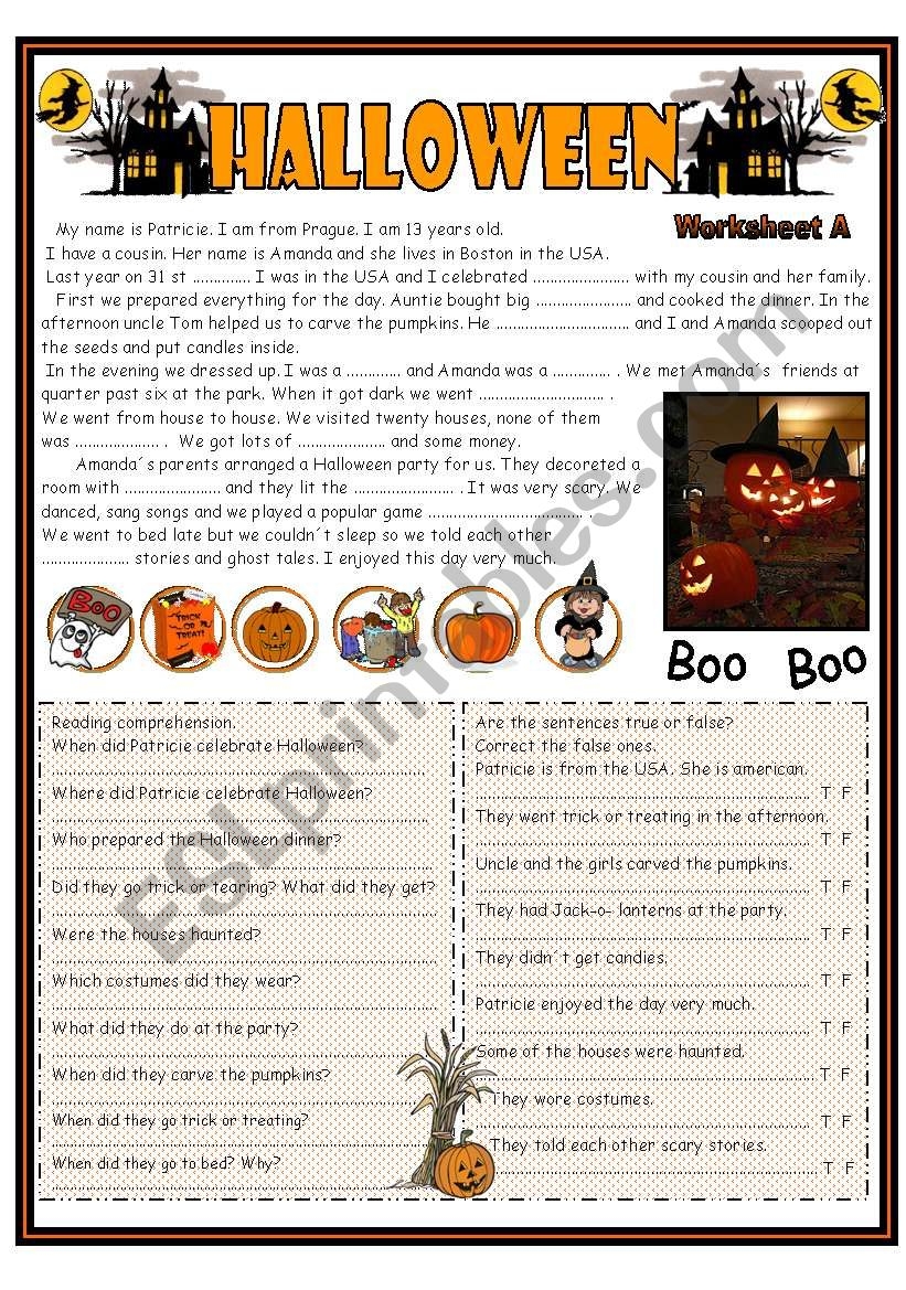Halloween Reading Focus On Past Simple Tense Including Worksheets A And B ESL Worksheet By Jazuna