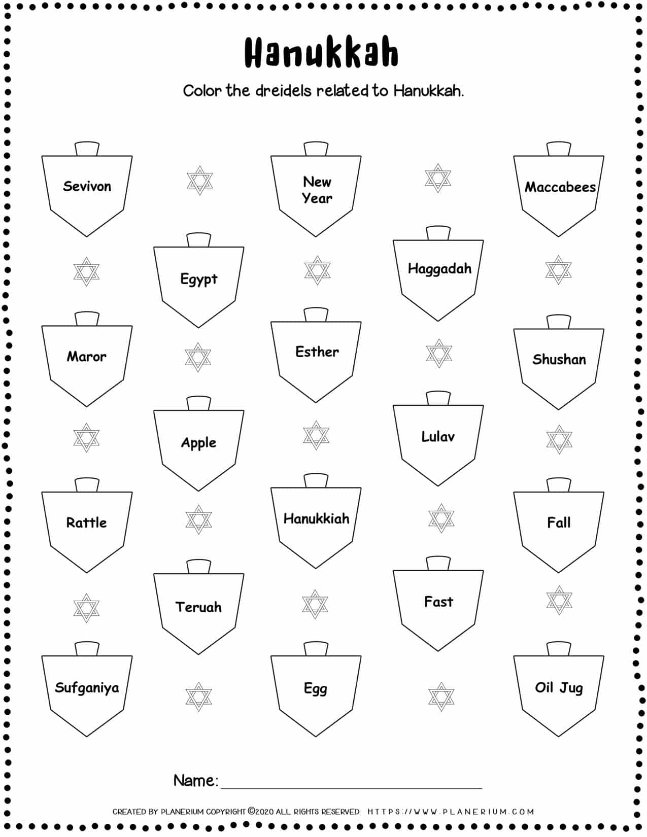 Hanukkah Worksheet Color Related Words FREE Printable Planerium