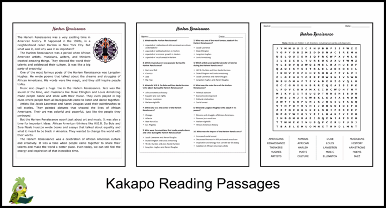 Harlem Renaissance Reading Comprehension And Word Search 