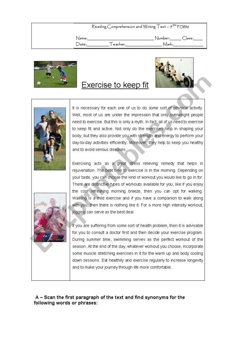Healthy Life Reading Comprehension ESL Worksheet By Sonia Santos