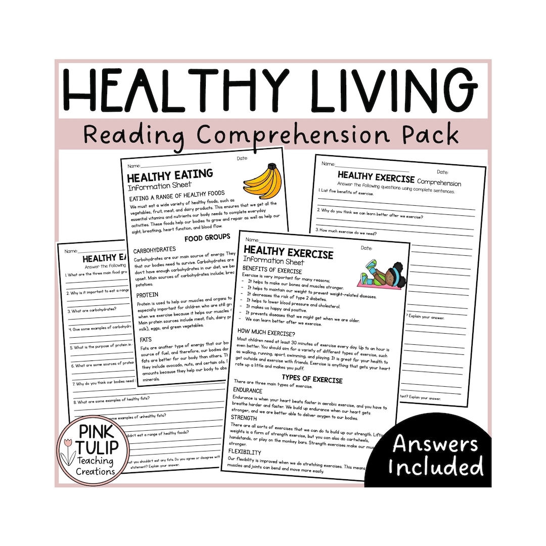 Healthy Living Reading Comprehension Pack Etsy