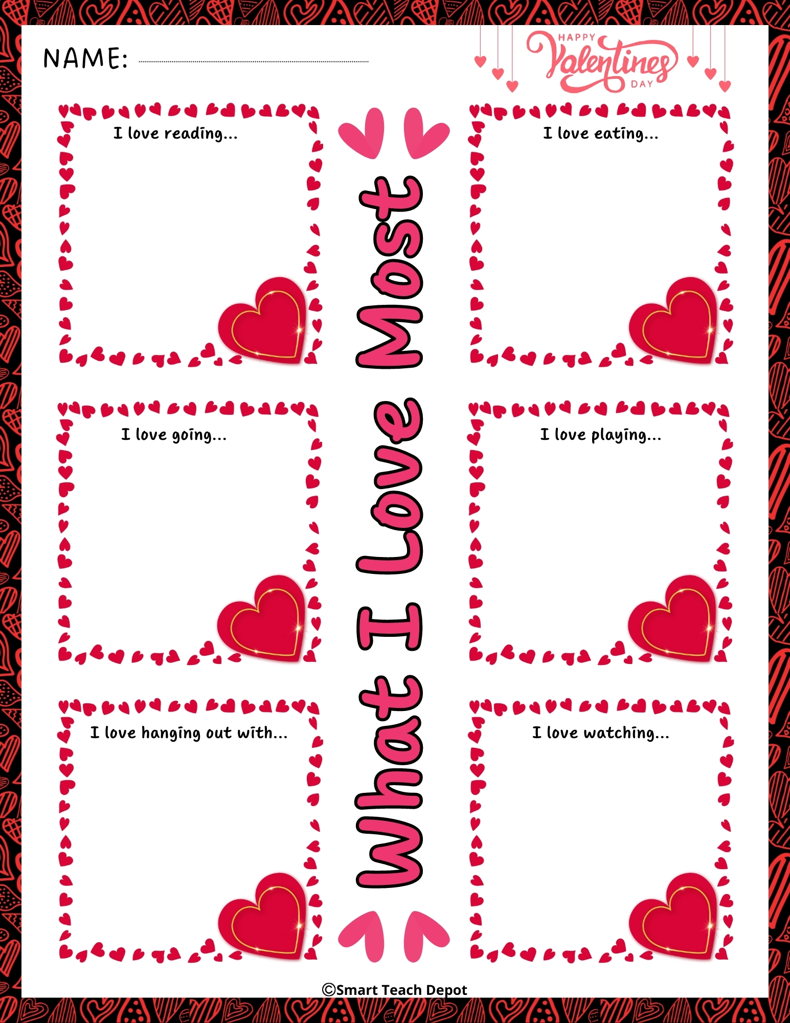 Heartfelt Joys What I Love Most Valentine s Day Activities Worksheet 8 5 11 Made By Teachers