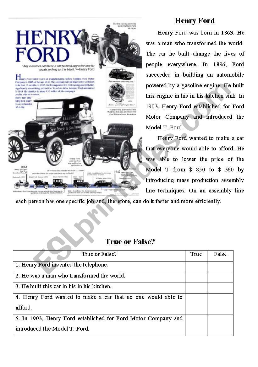 Henry Ford ESL Worksheet By Advokat1794 Worksheets Library