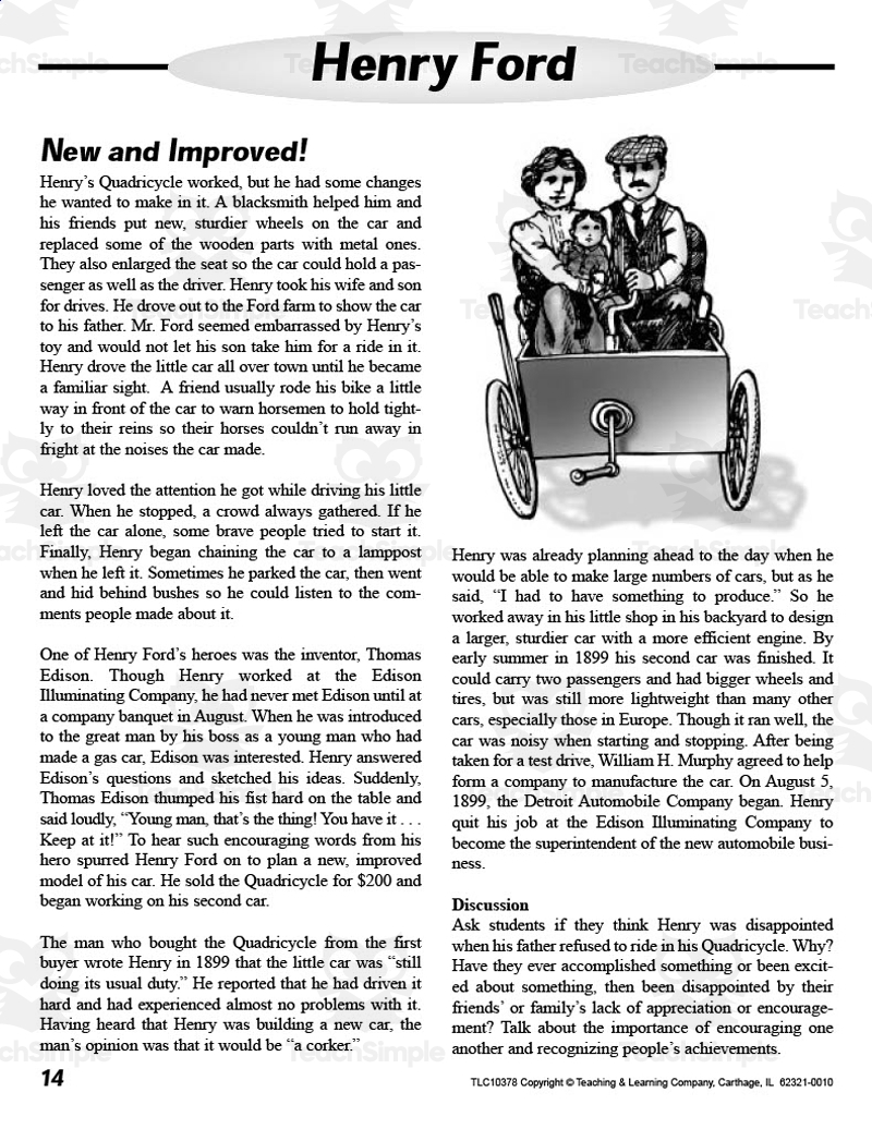Henry Ford Reading Comprehension Worksheet Pdf