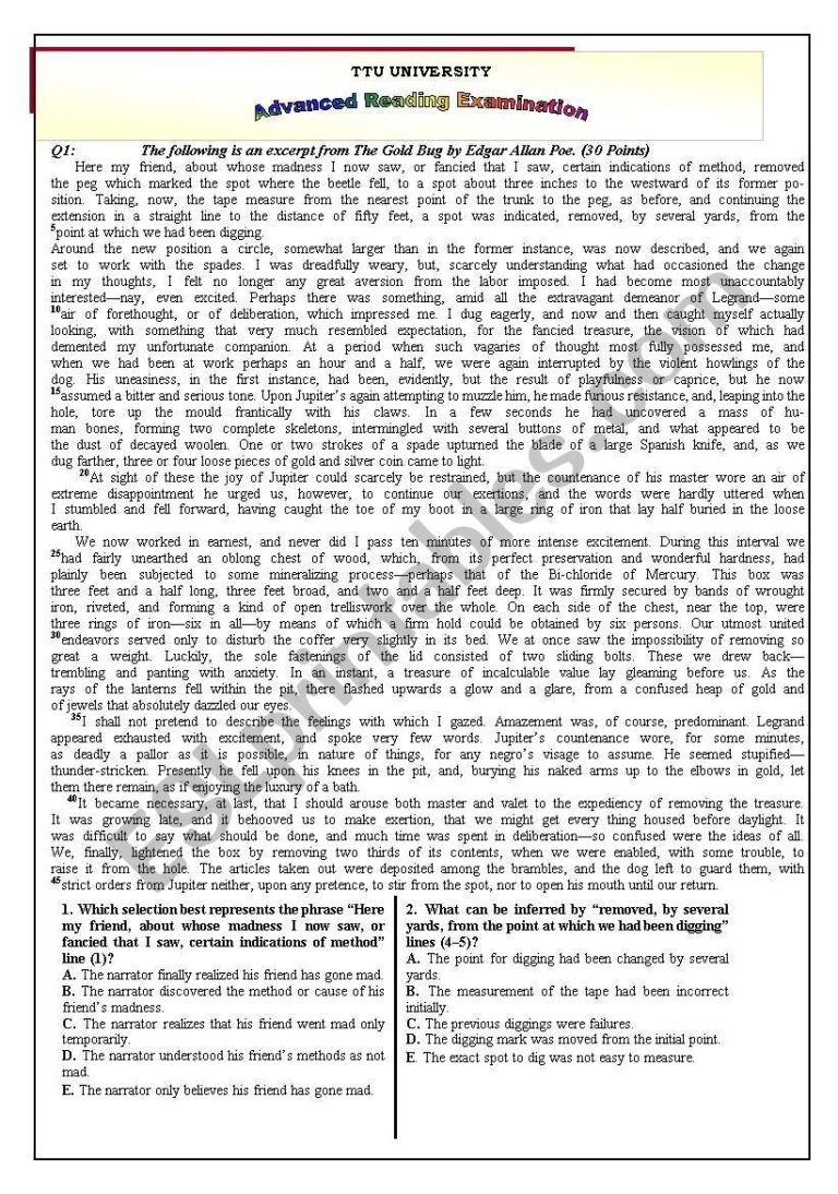 High Level Advanced Reading Exam ESL Worksheet By Yasseralsaoud