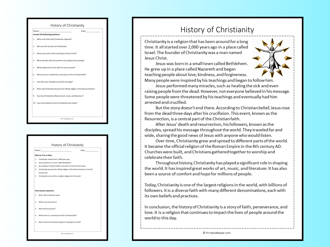 History Of Christianity Reading Comprehension Passage Printable Worksheet Teaching Resources