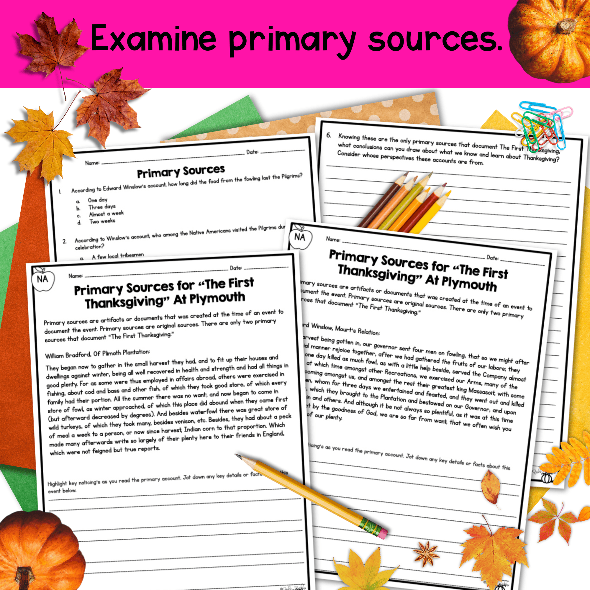 4th Grade Thanksgiving Reading Comprehension Worksheets