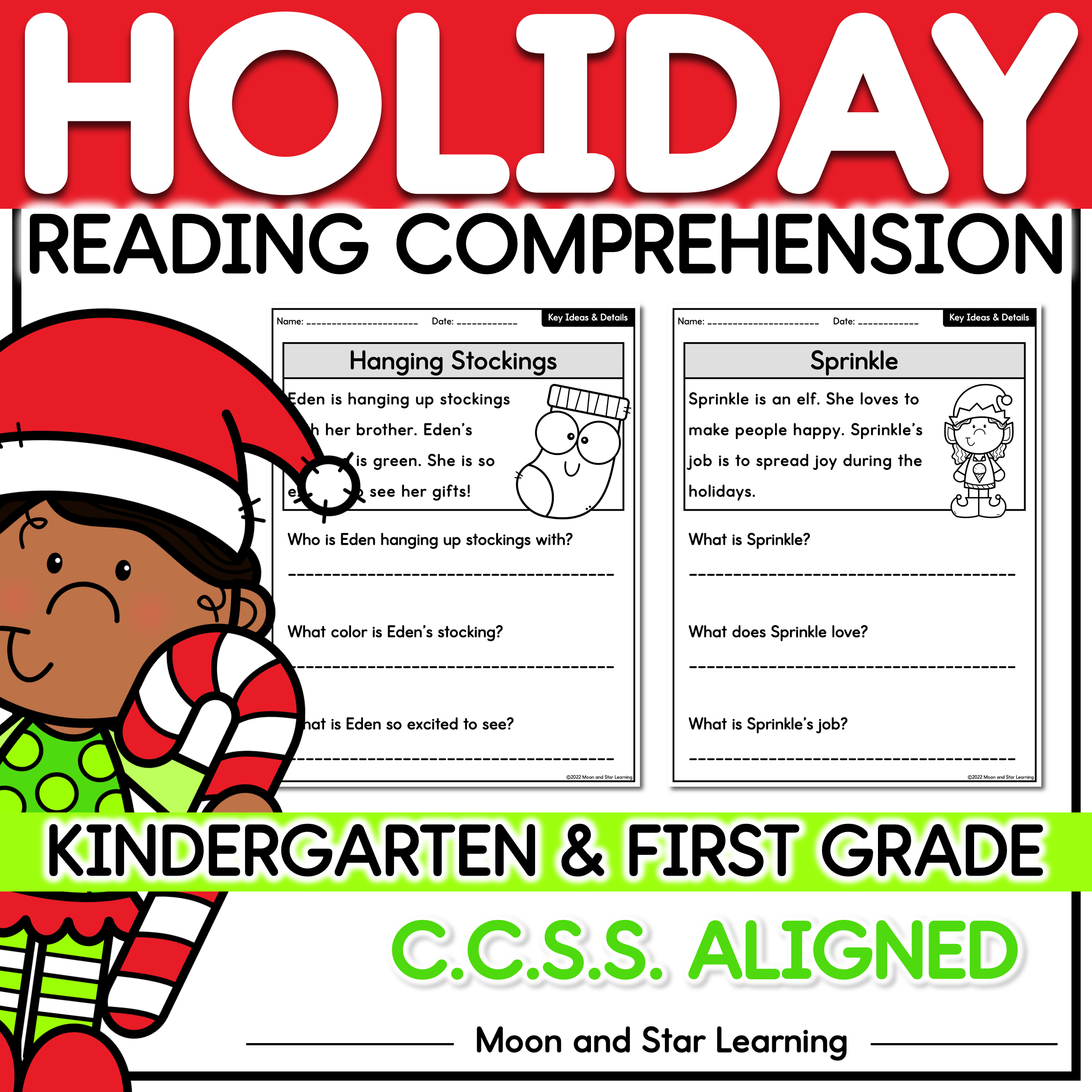 Holiday Christmas Themed Reading Comprehension Kindergarten U0026 First Grade Classful
