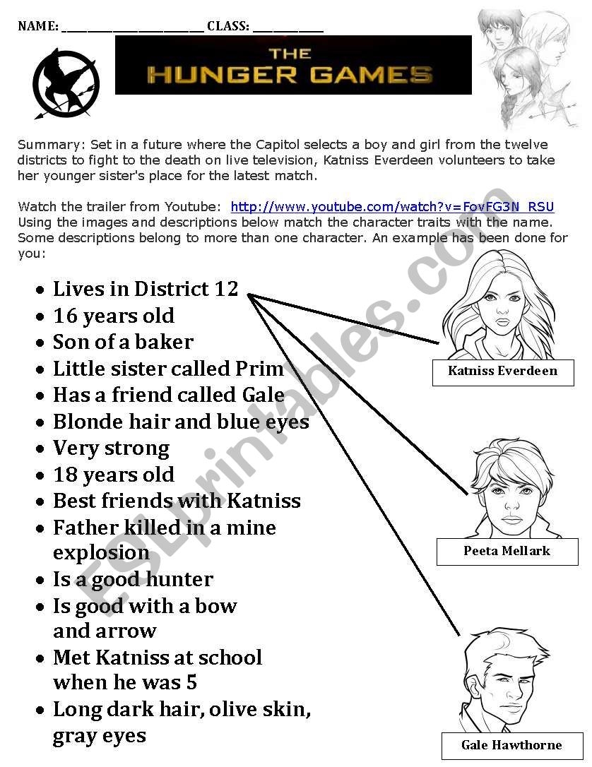 Hunger Games Matching Task ESL Worksheet By Jackiecr Worksheets Library