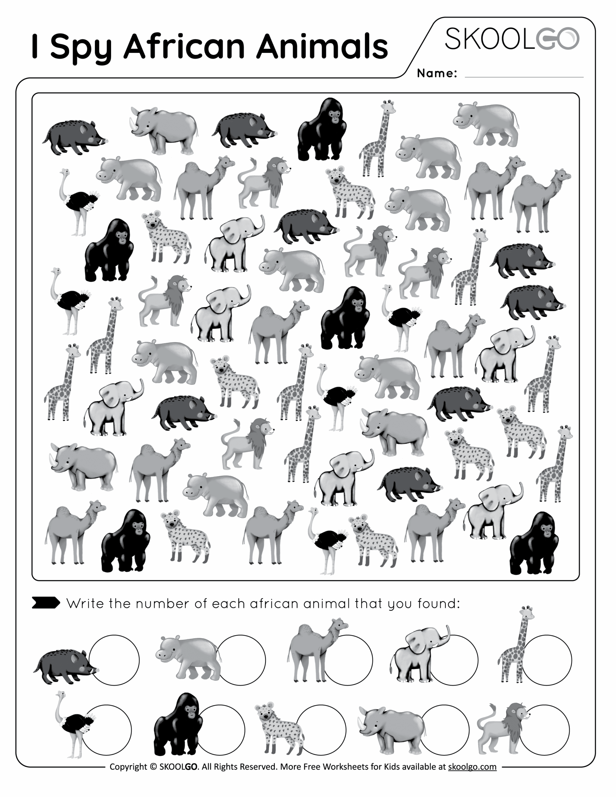 I Spy African Animals Free Worksheet SKOOLGO