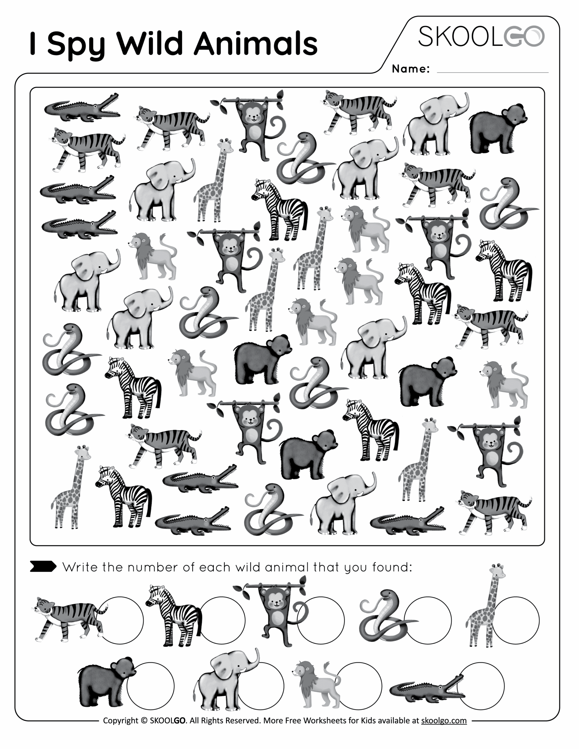 I Spy Wild Animals Free Worksheet SKOOLGO