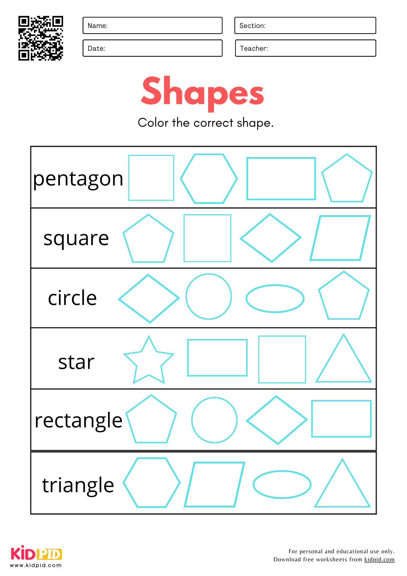 Shapes Worksheet Free Printable